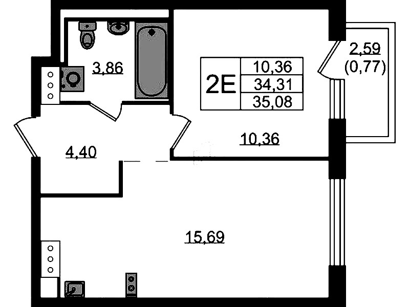1-комнатная квартира 35.08 м², 13/13 эт., ЖК «Квартал Торики»